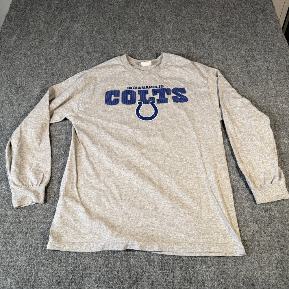 NFL Indianapolis Colts Mens Long Sleeve T-Shirt Gray Blue Logo‎ Size Large